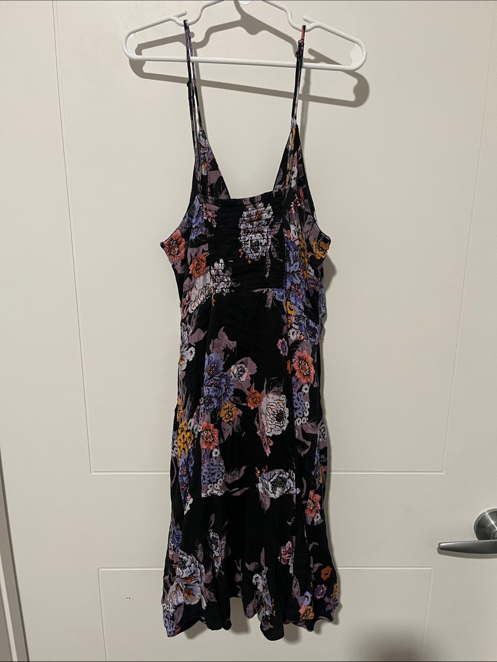 Free People Happy Heart Black V-Neck Floral Design Mini Dress Boho Festival - Picture 10 of 13